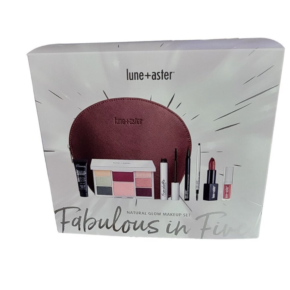 Lune + Aster Fabulous in Five Makeup Set in Bordeaux Bag New in Box Create
